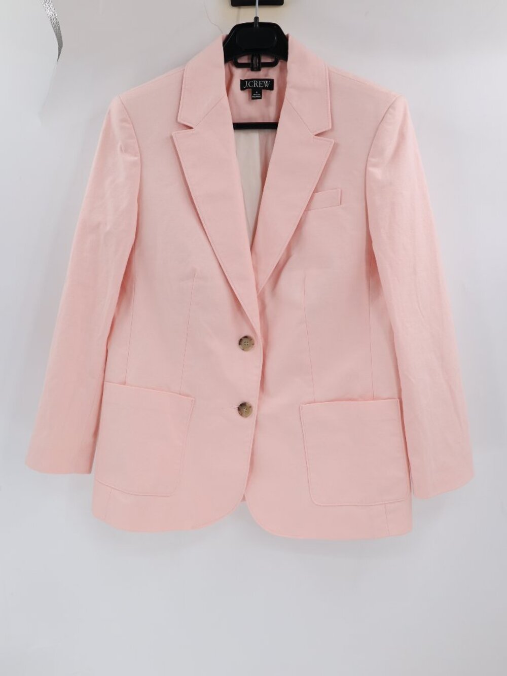 J Crew Blazer Jacket Women 0 Relaxed patch pocket Linen Cotton Lined Pink career